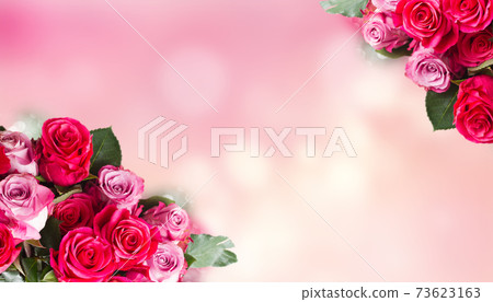 border of pink flowers 73623163