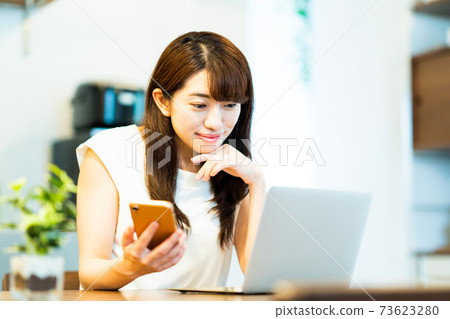 Female telework remote work personal computer Female telework remote work personal computer 73623280
