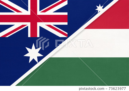 Australia and Hungary, symbol of national flags from textile. 73623977