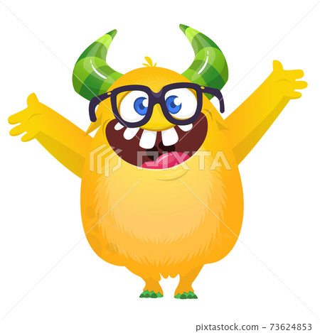 Funny cartoon monster wearing eyeglasses. Vector 73624853