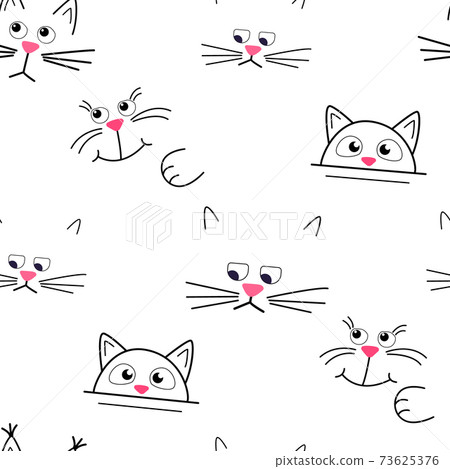 Cute kitty muzzle pattern. Seamless pattern on pink background. 73625376