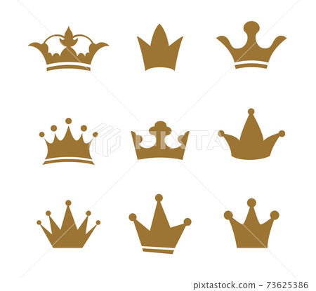 Set golden sign crown. Design modern logos queen crown for Business. 73625386