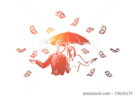 Business financiers with umbrella under cash rain, capital management, profitable entrepreneurship 73626175