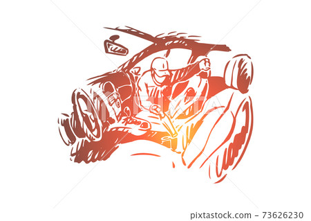 Station employee cleaning automobile interior, vehicle maintenance worker with vacuum cleaner 73626230