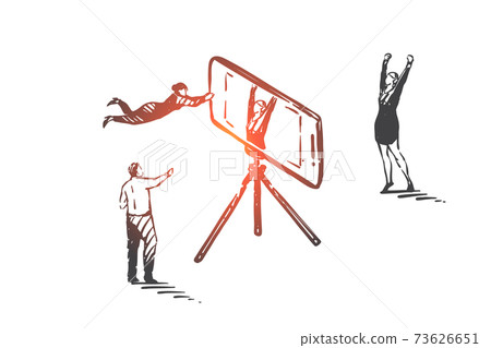 Blogging, vlog, smm, teamwork, coworking, partnership concept sketch. Hand drawn isolated vector illustration 73626651