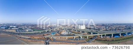 "Saitama Prefecture" Kuki-Shiraoka Junction panoramic aerial view "Saitama Prefecture" Kuki-Shiraoka Junction panoramic aerial view 73626798