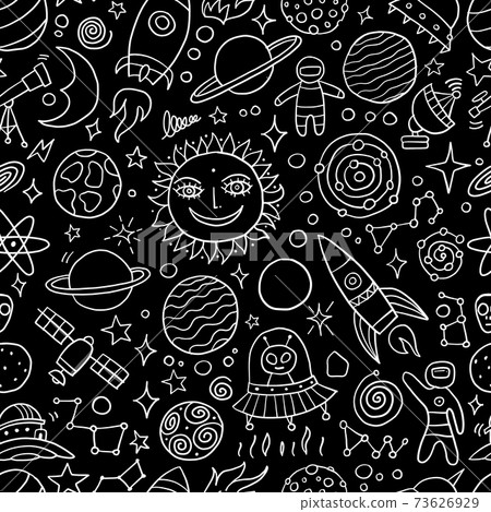 Space Background. Planets of the solar system. Rockets and astronauts. Seamless Pattern for your design Space Background. Planets of the solar system. Rockets and astronauts. Seamless Pattern for your design 73626929