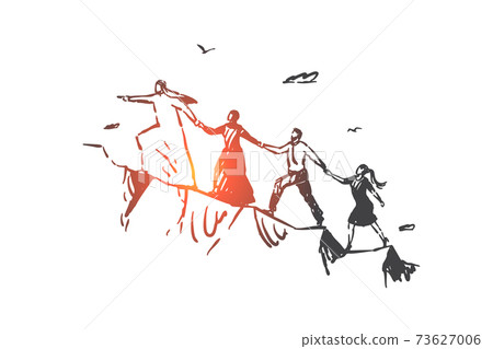 Success, leadership, teamwork, together, partnership, coworking concept sketch.. Hand drawn isolated vector illustration Success, leadership, teamwork, together, partnership, coworking concept sketch.. Hand drawn isolated vector illustration 73627006