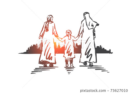 Family, parents and child, generations concept sketch. Hand drawn isolated vector illustration 73627010