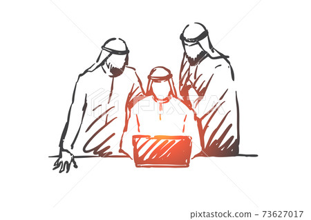 Teamwork, coworking, partnership, success concept sketch. Hand drawn isolated vector illustration 73627017