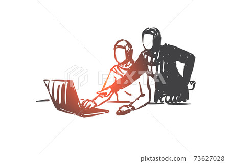 Teamwork, coworking, partnership concept sketch. Hand drawn isolated vector illustration 73627028