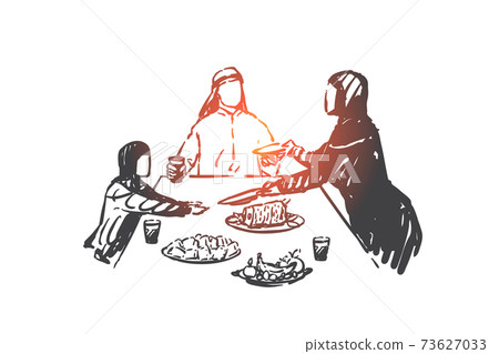 Family dinner concept sketch. Hand drawn isolated vector illustration Family dinner concept sketch. Hand drawn isolated vector illustration 73627033