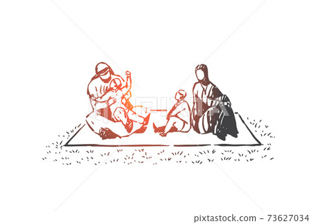 Family, parents and child, generations concept sketch. Hand drawn isolated vector illustration 73627034