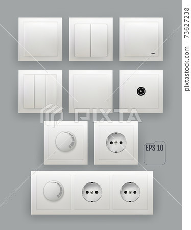 White wall switch. Power electrical socket. White wall switch. Power electrical socket. 73627238