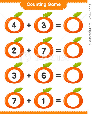 Counting game, count the number of Tangerin and write the result. Educational children game, printable worksheet, vector illustration Counting game, count the number of Tangerin and write the result. Educational children game, printable worksheet, vector illustration 73628363