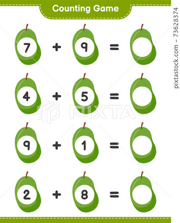 Counting game, count the number of Jackfruit and write the result. Educational children game, printable worksheet, vector illustration Counting game, count the number of Jackfruit and write the result. Educational children game, printable worksheet, vector illustration 73628374