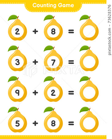 Counting game, count the number of Quince and write the result. Educational children game, printable worksheet, vector illustration Counting game, count the number of Quince and write the result. Educational children game, printable worksheet, vector illustration 73628376