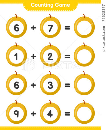Counting game, count the number of Honey Melon and write the result. Educational children game, printable worksheet, vector illustration Counting game, count the number of Honey Melon and write the result. Educational children game, printable worksheet, vector illustration 73628377