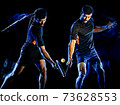 Tennis player man light painting isolated black background 73628553