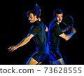 Paddle tennis player man light painting isolated black background 73628555