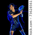 Paddle tennis player man light painting isolated black background 73628561