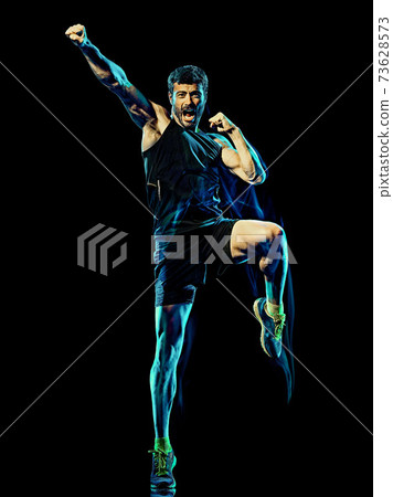 fitness cardio boxing exercise body combat man isolated black background fitness cardio boxing exercise body combat man isolated black background 73628573