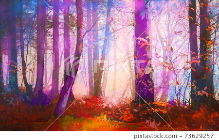 Illustration colorful autumn forest. Abstract... - Stock Illustration  [73629257] - PIXTA