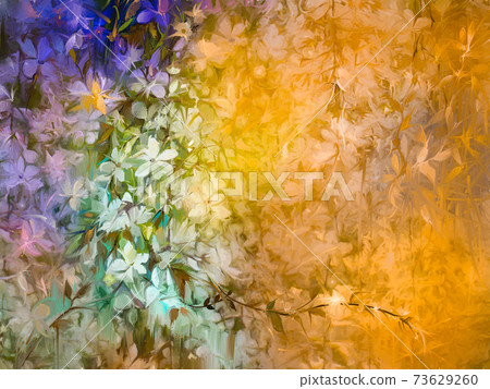 Abstract oil painting of colorful flower with orange, red, yellow leaf. Illustration hand painted, nature of fall, autumn season. Paint design for natural wallpaper. Vintage floral color background Abstract oil painting of colorful flower with orange, red, yellow leaf. Illustration hand painted, nature of fall, autumn season. Paint design for natural wallpaper. Vintage floral color background 73629260