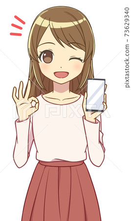 顯示智能手機的屏幕的女人可以 顯示智能手機的屏幕的女人可以 73629340