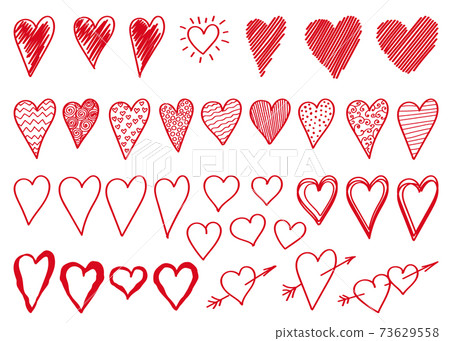 Set doodle  hand drawn red hearts  isolated on white background. 73629558
