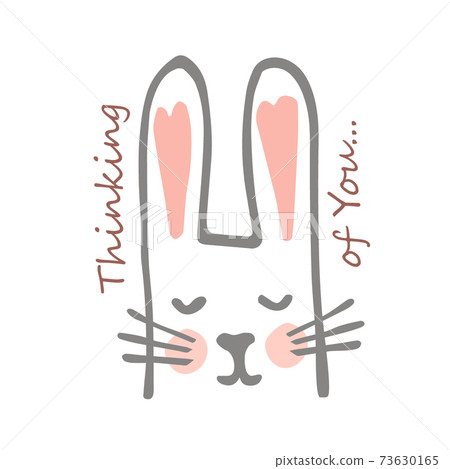 Vector Romantic sticker for Valentines Day. Cartoon rabbit in love, dreaming bunny with hearts ears. Sweet and lovely illustration. Sweetheart template design Vector Romantic sticker for Valentines Day. Cartoon rabbit in love, dreaming bunny with hearts ears. Sweet and lovely illustration. Sweetheart template design 73630165