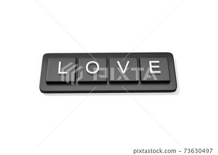 Black button LOVE text 3d rendering. 3d illustration of Love and Valentines Day greeting card template minimal concept. 73630497