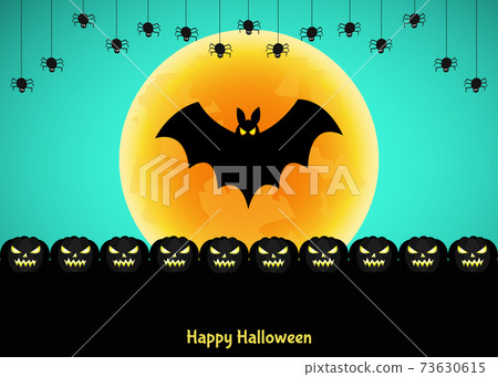 Halloween background with pumpkin silhouette, moon and bat. Halloween background with pumpkin silhouette, moon and bat. 73630615