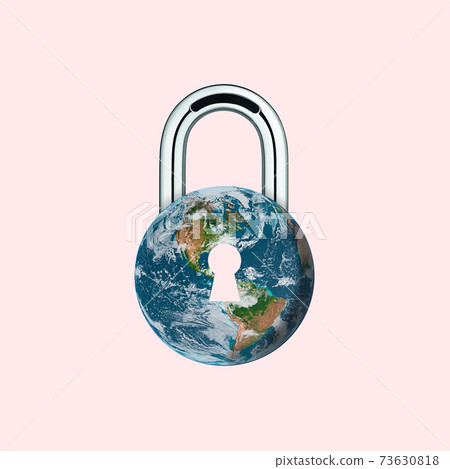 Contemporary art collage. Planet Earth closed for everyone during pandemia. 73630818