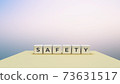 Plastic cubes with a word Safety, social media and environment concept banner with blurred background 73631517