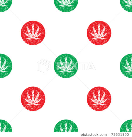 Cannabis leaf on grunge circle icon seamless pattern. Vector hemp pattern 73631590