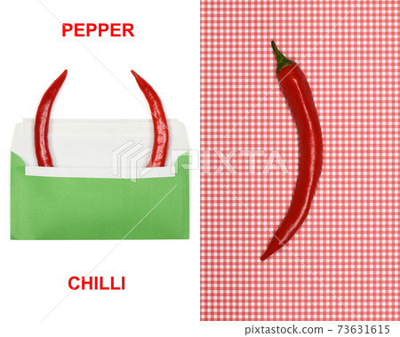 Creative layout made of red chilli peppers. Creative layout made of red chilli peppers. 73631615