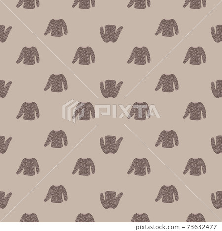 Pale tones seamless pattern with little knitted sweaters ornament. Grey colored background. 73632477