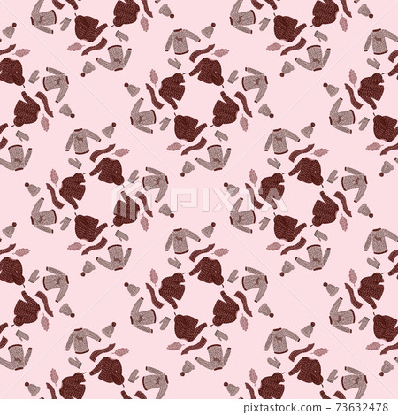 Little season seamless pattern with hand drawn sweater print, scarfs, hats, mittens. Pastel palette style artwork. Little season seamless pattern with hand drawn sweater print, scarfs, hats, mittens. Pastel palette style artwork. 73632478
