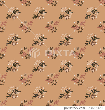 Seamless flora pattern with little branches and flowers ornament. Pale beige background. Seamless flora pattern with little branches and flowers ornament. Pale beige background. 73632479