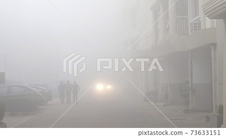 霧中的汽車和行人 霧中的汽車和行人 73633151
