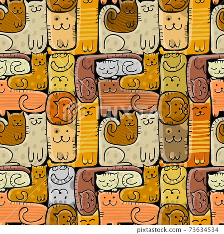 Pazzle with funny cats. Cats House. Seamless Pattern for your design Pazzle with funny cats. Cats House. Seamless Pattern for your design 73634534