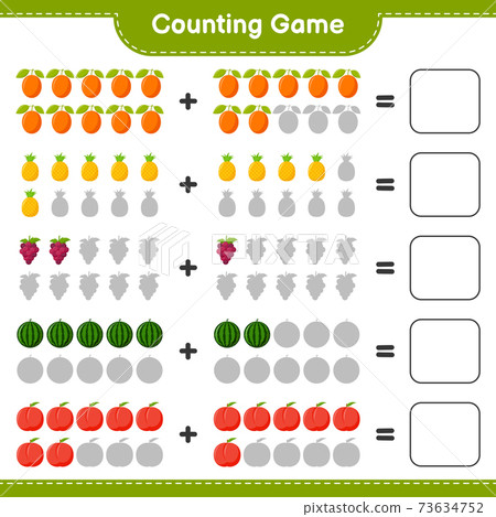 Counting game, count the number of Fruits and write the result. Educational children game, printable worksheet, vector illustration Counting game, count the number of Fruits and write the result. Educational children game, printable worksheet, vector illustration 73634752