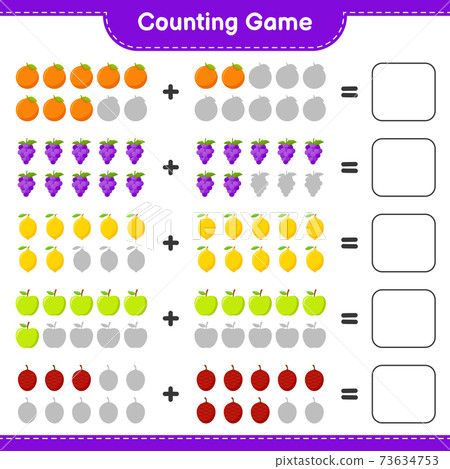 Counting game, count the number of Fruits and write the result. Educational children game, printable worksheet, vector illustration Counting game, count the number of Fruits and write the result. Educational children game, printable worksheet, vector illustration 73634753