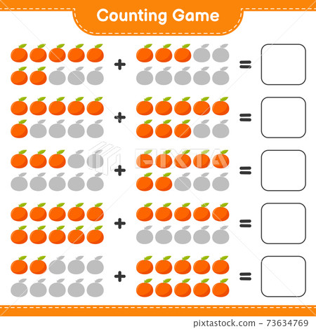 Counting game, count the number of Tangerin and write the result. Educational children game, printable worksheet, vector illustration 73634769