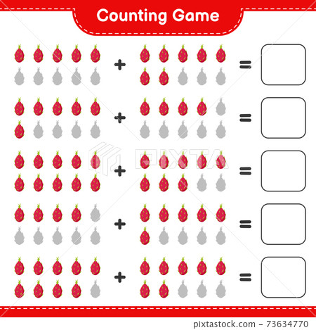 Counting game, count the number of Pitaya and write the result. Educational children game, printable worksheet, vector illustration Counting game, count the number of Pitaya and write the result. Educational children game, printable worksheet, vector illustration 73634770