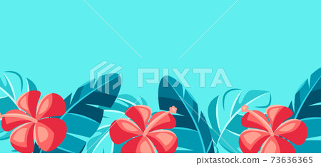 Background with hibiscus flowers and palm leaves. Background with hibiscus flowers and palm leaves. 73636365
