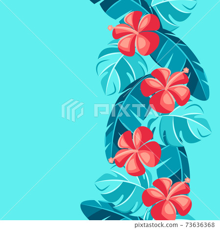Seamless pattern with hibiscus flowers and palm leaves. Seamless pattern with hibiscus flowers and palm leaves. 73636368