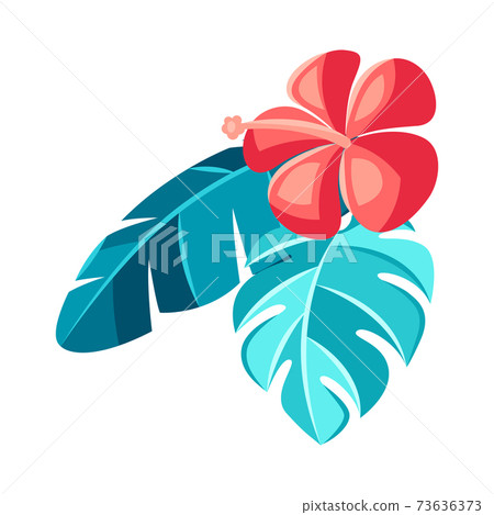 Illustration of hibiscus flower and palm leaves. Illustration of hibiscus flower and palm leaves. 73636373
