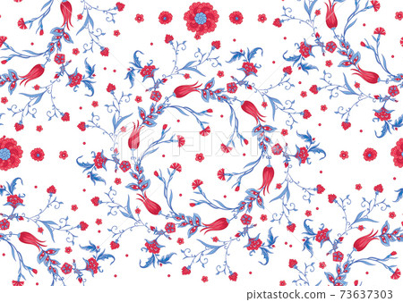 Traditional oriental, arabic pattern of blue and red flowers Traditional oriental, arabic pattern of blue and red flowers 73637303